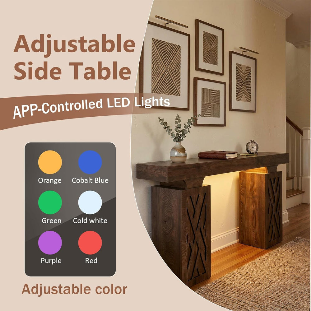 63-Inch Modern Console Table with LED & Outlet, Farmhouse Entryway Table ...