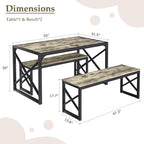 VECELO Kitchen Dining Table Benches Set for 4/6, 55" Wooden Dinette with 2 Benches, Large Embedded Desktop for Small Space, Breakfast Nook, Grey
