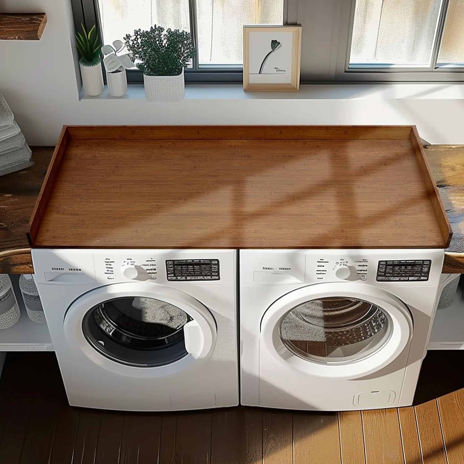 Gashell Washer Dryer Countertop, 27.5" x 58" Bamboo Washer and Dryer Countertop for Laundry Room Organization(Retro Brown)