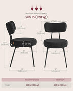 VASAGLE Boucle Dining Chairs Set of 6, Upholstered Kitchen Dining Room Chairs with Curved Backrest and Steel Frame, Modern Mid Century, Round, for Vanity, Living Room, Ink Black UKDC110B16