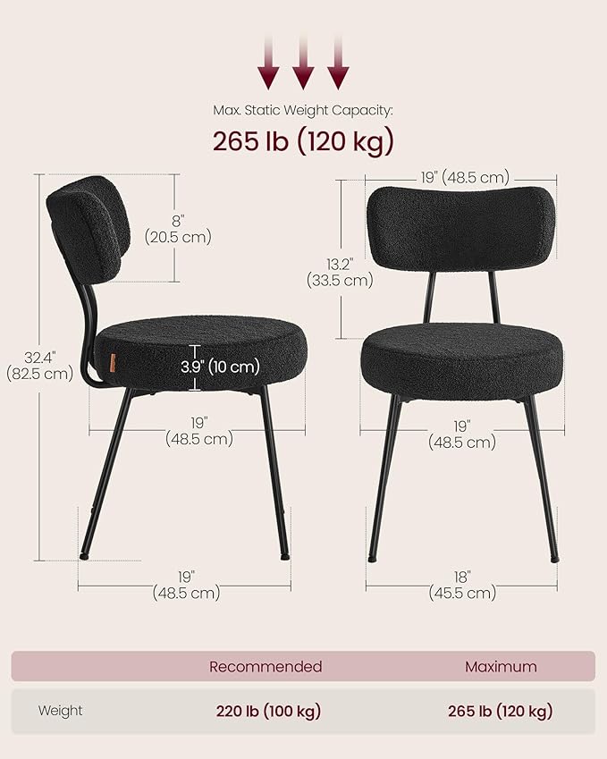 VASAGLE Boucle Dining Chairs Set of 4, Upholstered Kitchen Dining Room Chairs...