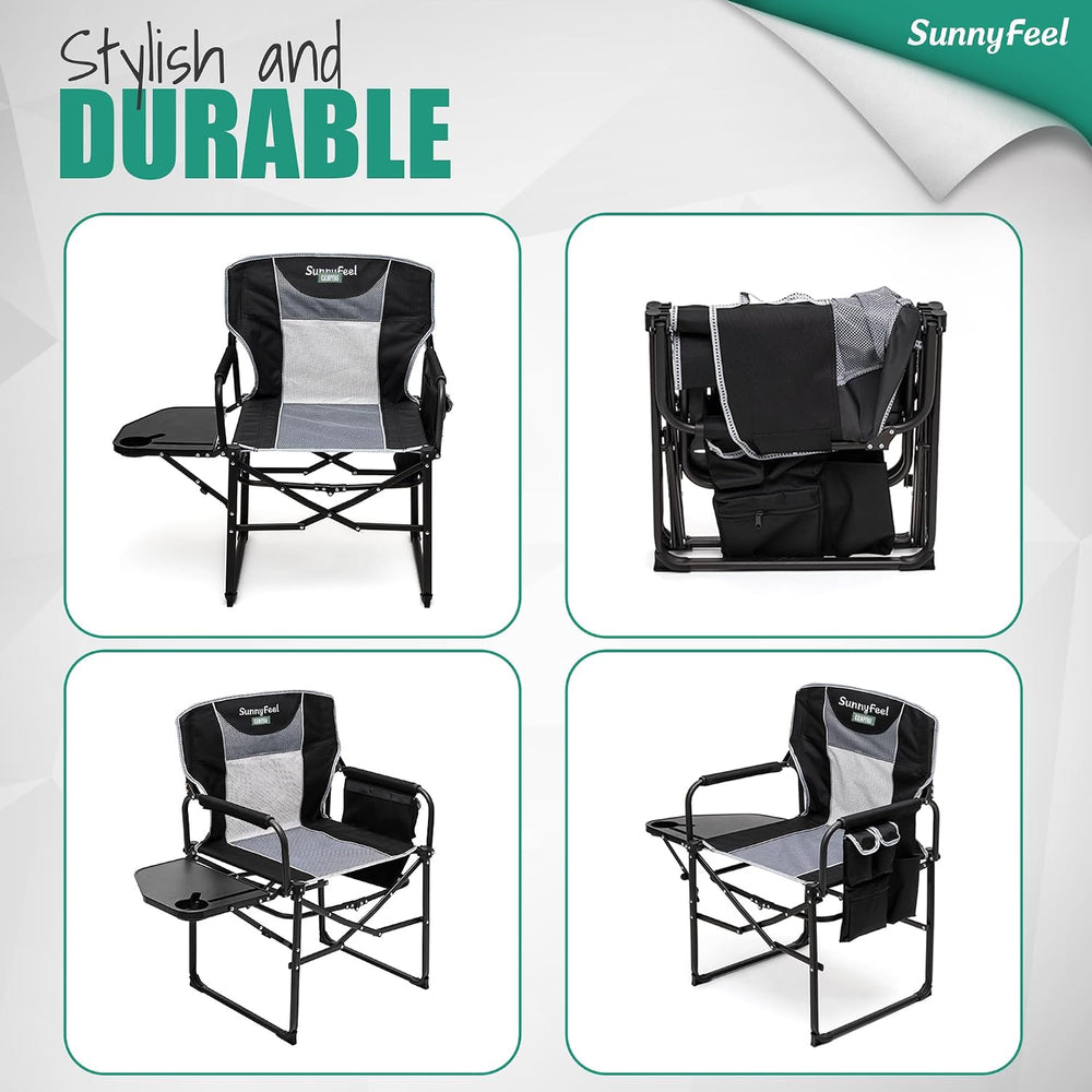 SUNNYFEEL Oversized Camping Chair Portable Directors Chairs with Side Table |...