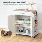 HOOBRO Kitchen Island with Power Outlet, Kitchen Storage Island with Spice Rack and Drawer, Rolling Kitchen on Wheels, for Home, Dining Room, Natural and White