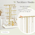 Poyilooo Earring Holder Jewelry Stand, 3 Tier Jewelry Organizer with Ring Holder Tray for Necklace Earring Keychains Bracelet Rings Display Jewelry Tree Stand (Whitegold)