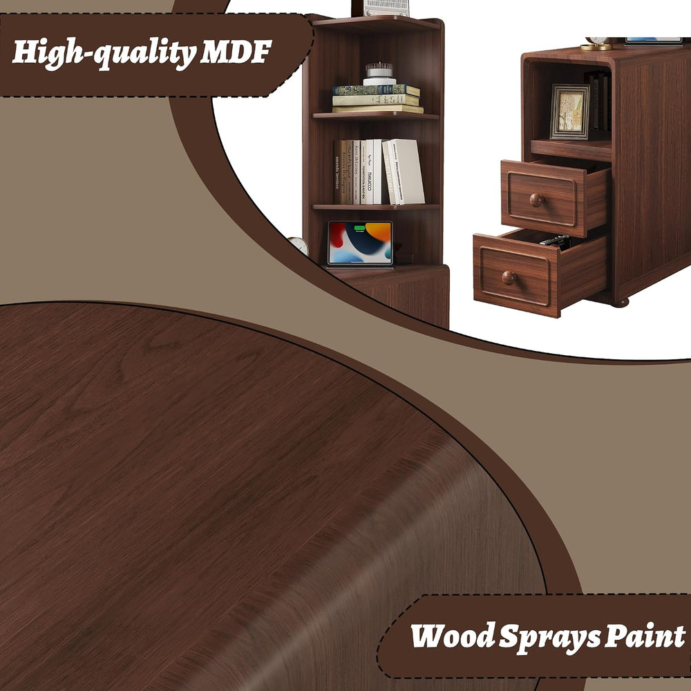 Tall Side Table Fully Assembled End Tables with Charging Station, 47 Inch Hig...