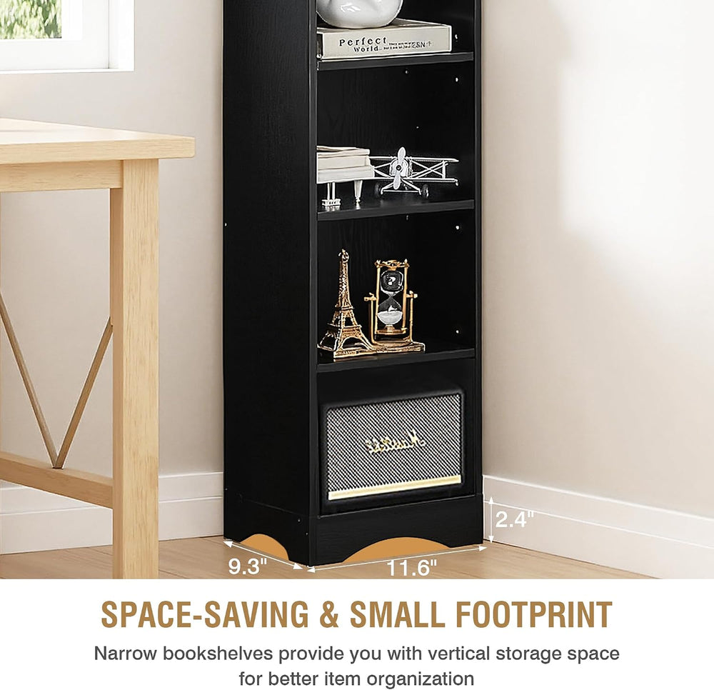 VECELO Curved Top Narrow Tall Bookshelf, 6 Adjustable Movable Shelves, Wood S...