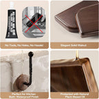 Adhesive Hat Holder Storage Organizer - Wall Mounted & Door Back Hat Rack with Wood Base & Metal Rod for Closet, Cabinet, Wardrobe (Black)