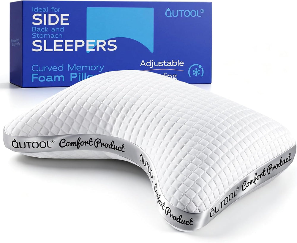 QUTOOL Cooling Crescent Side Sleeper Pillow, Adjustable Loft, Queen Size