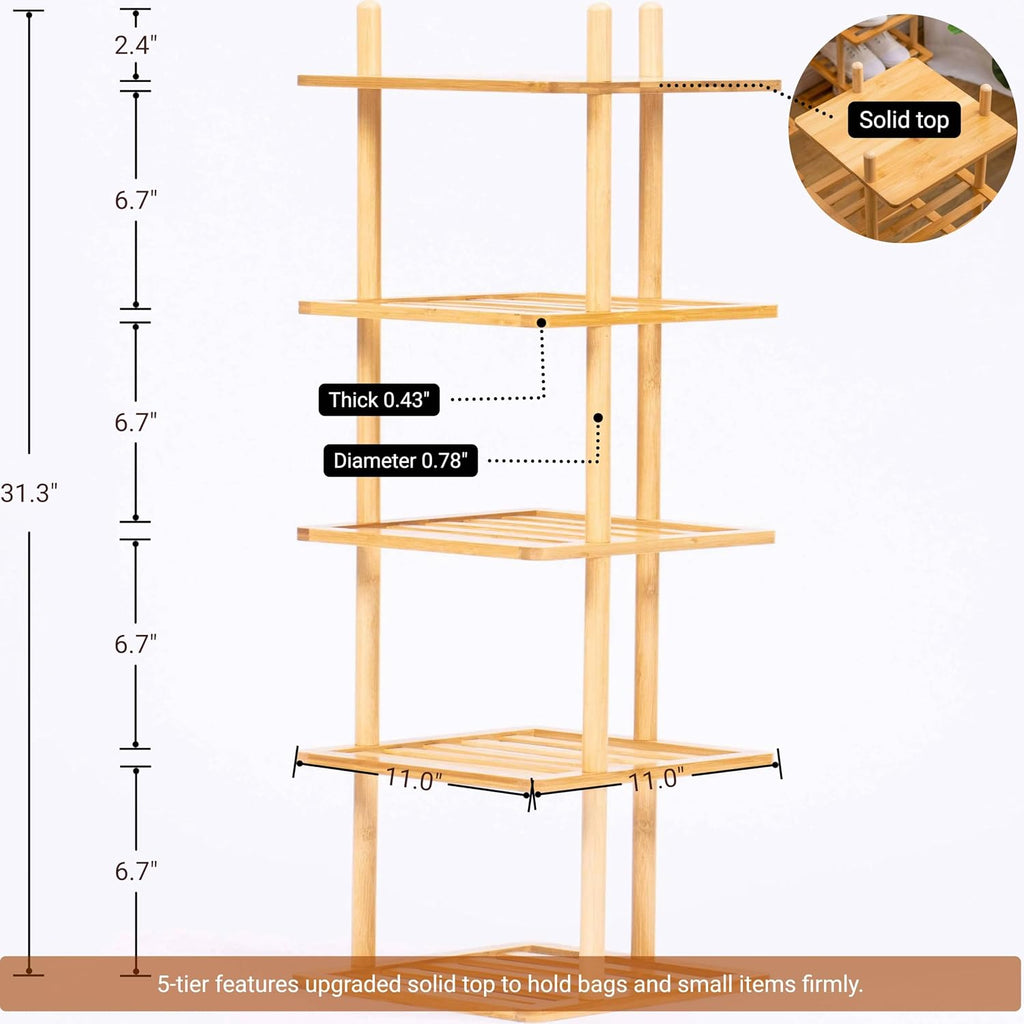 5-Tier Vertical Shoe Rack - Tall Narrow Shoe Rack Organizer for Small Spaces,Bamboo Shoen Shelf for Entryway,Closet,Corner,Doorway,Skinny Shoe Shelf Space Saving Shoe Storage (Natural, 5-Tier)