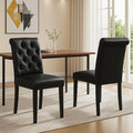 Button Tufted Dining Chairs Set of 2, Upholstered PU Leather Dining Room Chairs Farmhouse Parsons Kitchen Chairs with Wood Legs for Bedroom/Living Room/Resturant, Padded Seat, Black