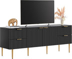 SICOTAS TV Stand for 55/60/65/70 Inch TV - 62 Inch TV Stands for Living Room Entertainment Center with 4 Drawers, Fluted Modern TV Media Console Television Cabinet for Bedroom (Black,1 Piece)