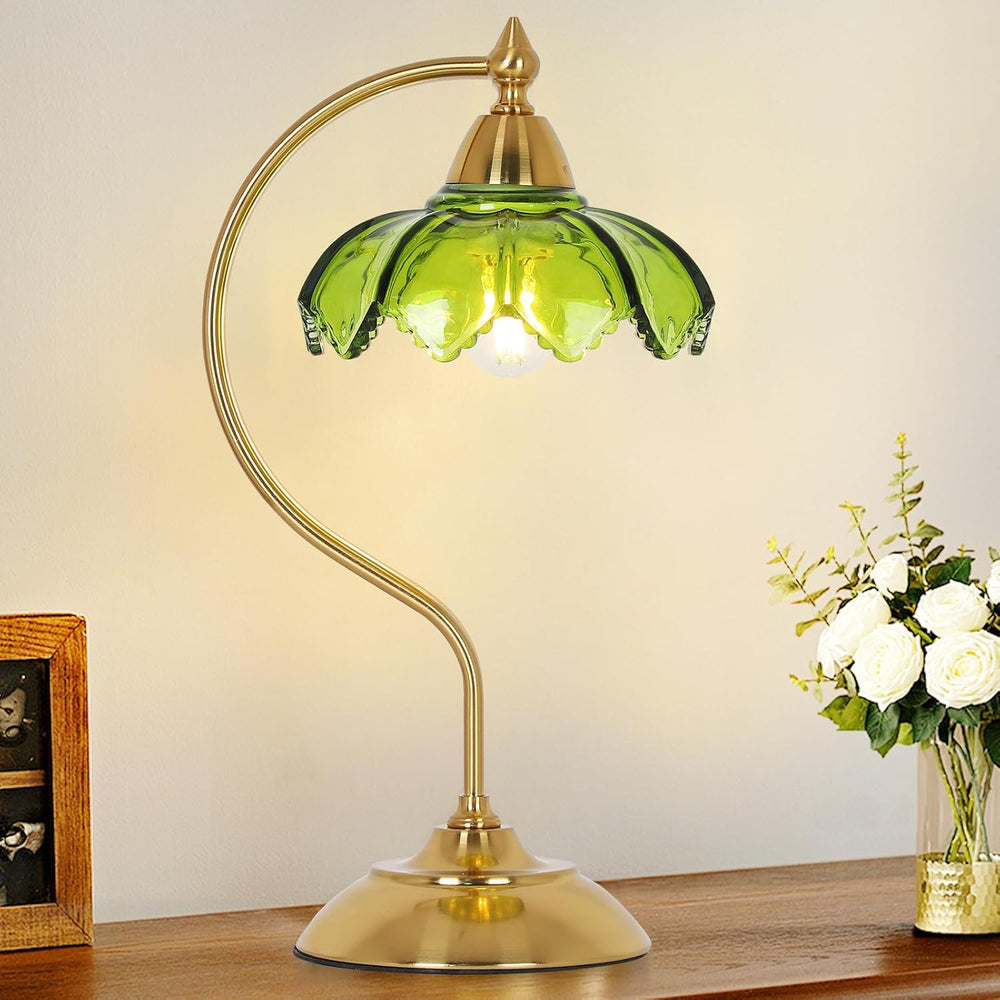 Glass Beside Table Lamp for Bedroom, Plug In Gold Desk Lamp, Vintage Flower N...