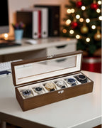 Watch Box, Watch Case for Men Women with Large Glass Lid, Wooden Watch Display Storage Box with 6 - Slots, Rustic Brown Mens Watch Box Organizer