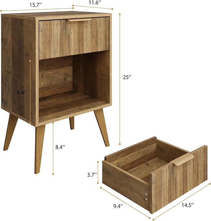 Fluted Night Stand with Opening Storage,Mid Century Bedside Table with Drawer...