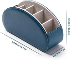 Remote Control Holders Organizer Box with 5 Compartment PU Leather Multi-functional Office Desk Storage Caddy Store Tv Remote for Media Player,Brush,Pencil,Glassees&Office Supplies (Peacock Blue)