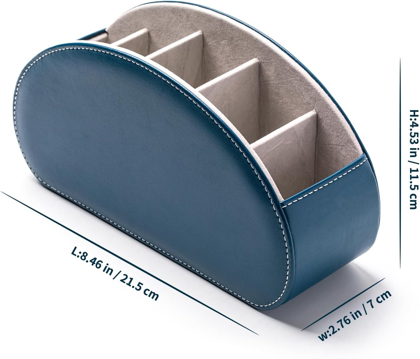 Remote Control Holders Organizer Box with 5 Compartment PU Leather Multi-functional Office Desk Storage Caddy Store Tv Remote for Media Player,Brush,Pencil,Glassees&Office Supplies (Peacock Blue)