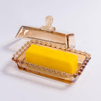 Glass Butter Dish with Lid for Countertop, Champagne Color Crystal Covered Butter Stick Holder Tray, Glass Butter Storage Container for Refrigerator