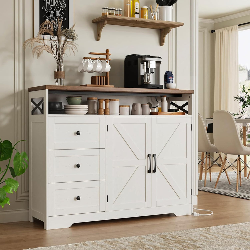 47" Antique White Storage Cabinet with Doors and Drawers, Farmhouse