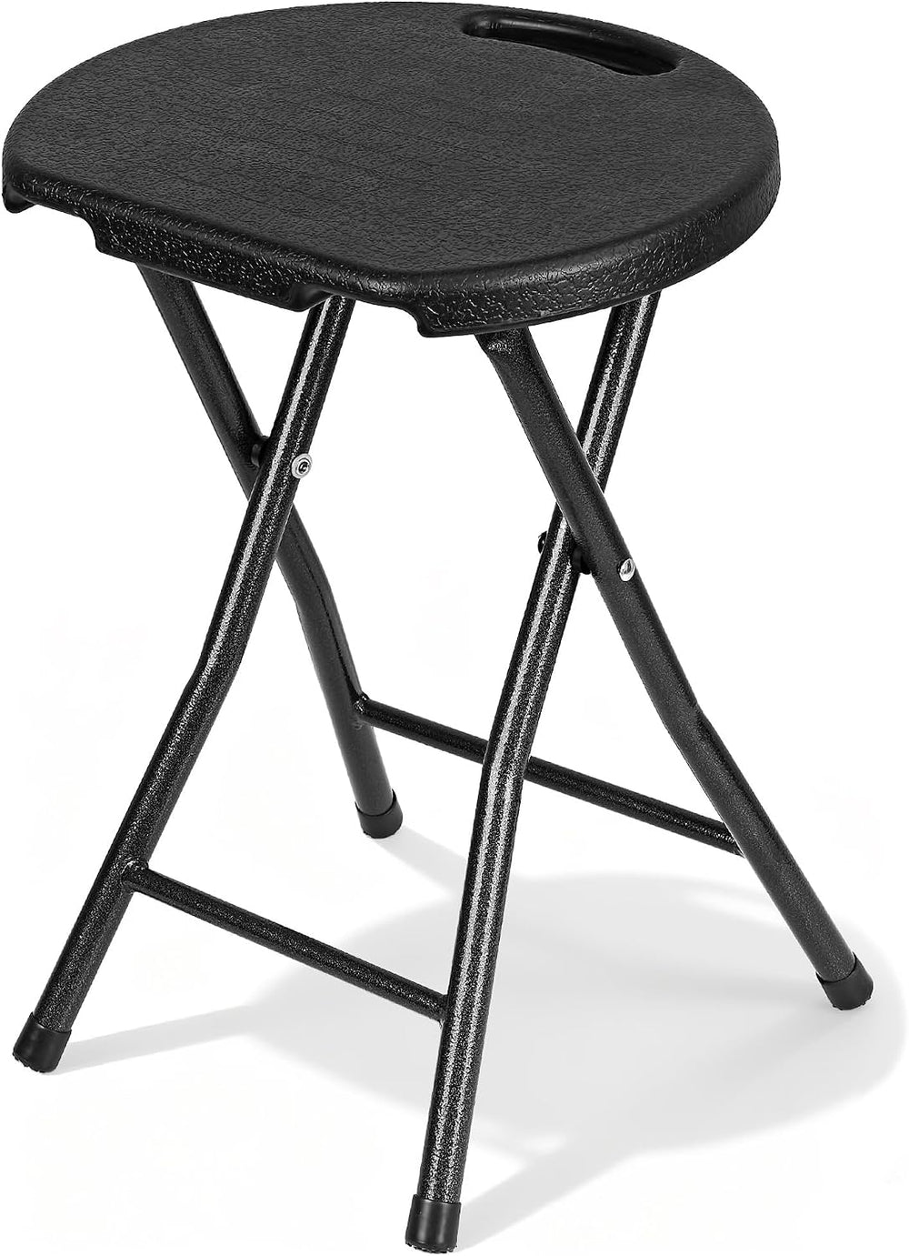 VECELO Folding Stool 18" with Handle, Solid Bottom Support, Iron X-Frame...