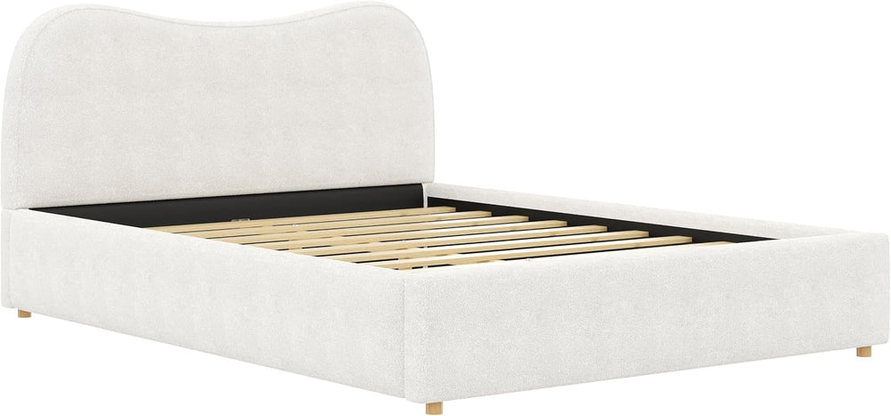 SOFTSEA Queen Size Cloud Bed Frame with Headboard, Boucle Upholstered Platfor...