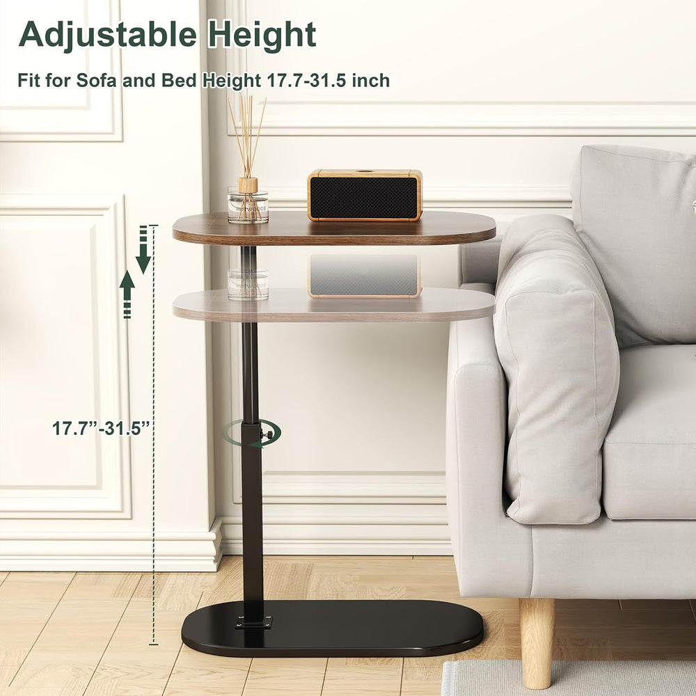 C Shaped Side Table, Adjustable Height C Shaped End Table, 360°Swivel Couch S...