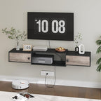 HOOBRO 55" Floating TV Stand with Power Outlets, Modern Wall Mounted Media Console Shelf with Doors, Entertainment Center for Under TV Storage, for Living Room, Bedroom, Greige and Black BG11UDS01