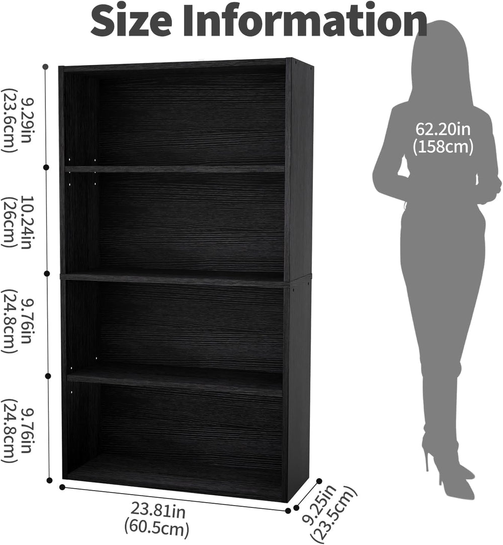 DUMOS 4-Tier Bookcase, 42 Inch Open Bookshelf, Black