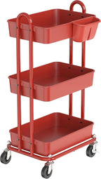 Simple Houseware 3-Tier Multifunctional Rolling Utility Cart with Hanging Bucket, Red