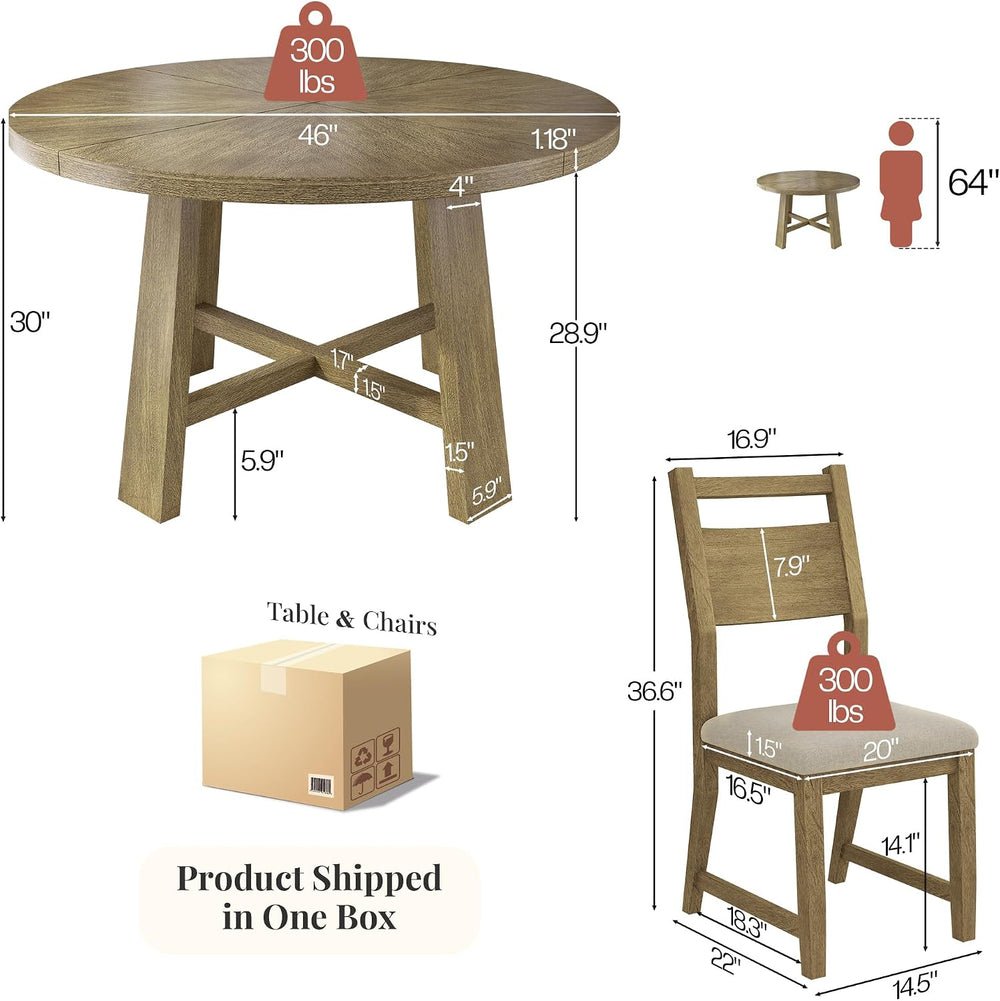 Jocisland Round Table Dining Set for 4, Solid Wood Mid-Century Mordern | Roun...