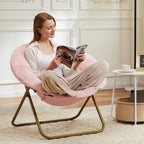DUMOS Faux Fur Saucer Chair, Living Room Folding Lounge Chair | XL Circle Moon Mushroom Style, Gaming Dorm Small Spaces, Foldable Oversized Accent Seat, Reading