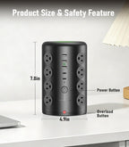 Power Strip Tower Surge Protector, TenTrend 16 Outlets and 5 USB Ports (2 USB-C), 2000 Joules Charging Station, 6FT Flat Plug Extension Cord for Home Office Dorm Room Essentials, Black