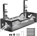 Under Desk Cable Management Tray No Drill, Metal Mesh Cable Management Under Desk with Clamp Mount, 2 Hole Cable Tray with Wire Management and Cord Organizer for Home Office Standing Desk