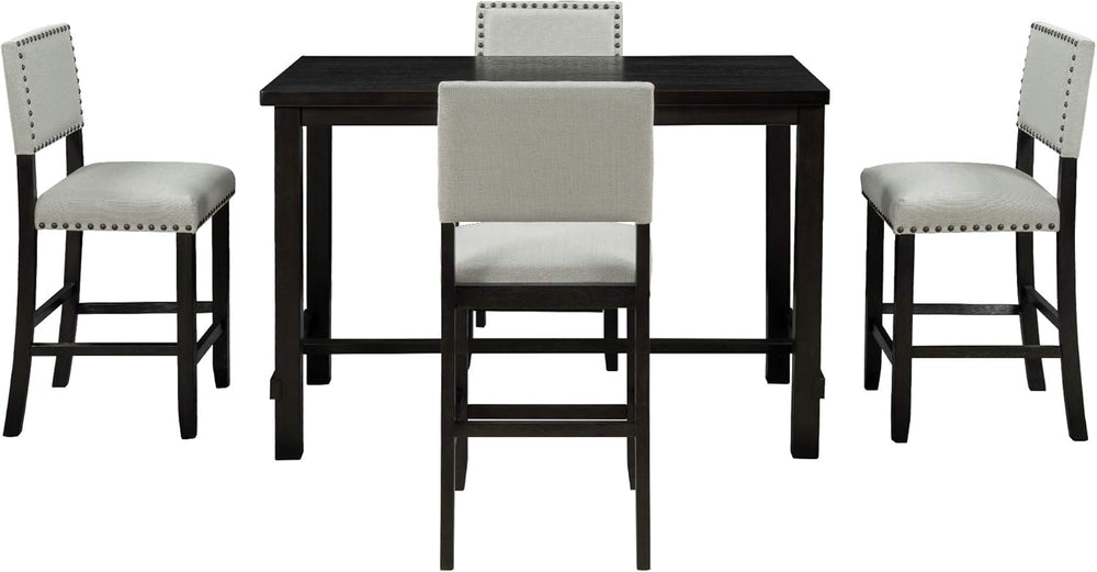 Merax 5 Pieces Counter Height Dining Set, Elegant Wooden Desk and 4 Upholster...
