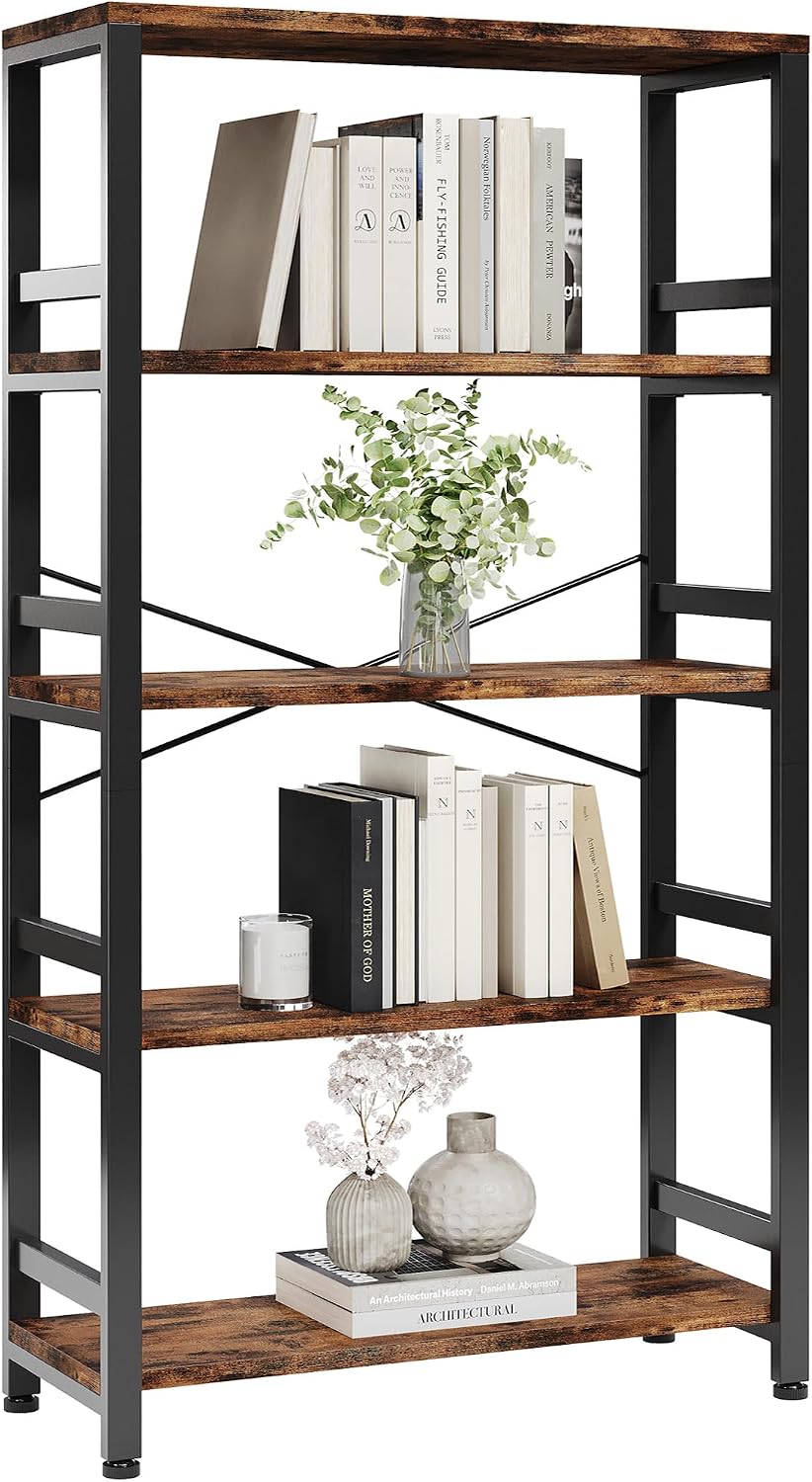 IRONCK Bookshelf, 31.5" 5-Tier Ladder Industrial Bookcase, 110lb Shelf