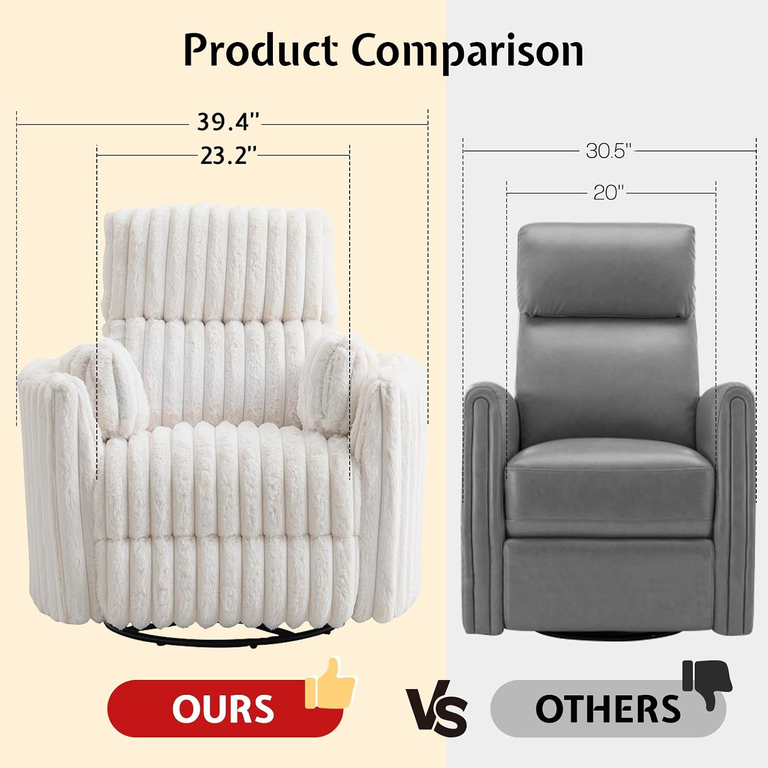 Jocisland Power Rocking Nursery Chair, Oversized Recliner Swivel Glider Chairs for Adults with 2 Pillows, USB & Type-C, Beige Corduroy