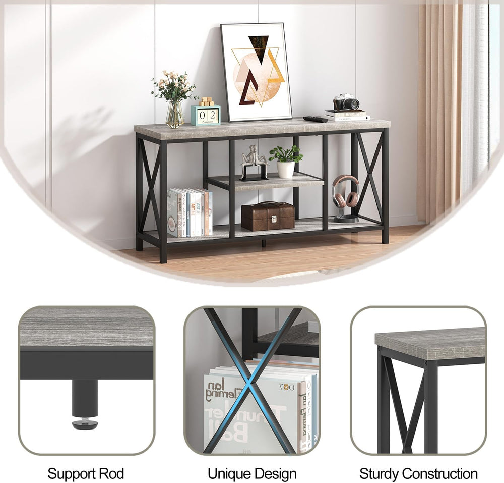 FOLUBAN Modern TV Stand for TVs up to 55 Inch, Rustic Wood Entertainment Cent...