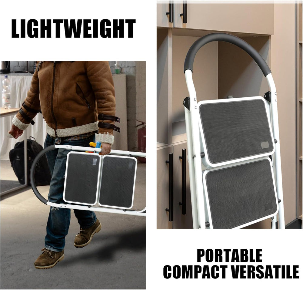Big RED 2 Step Ladder: Ergonomic Folding Stool with Anti-Slip Pedal, Step Sto...