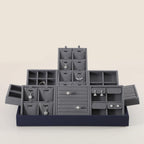 Dark Blue Jewelry Display Tray Ring Necklace Earring Bangle Organizer Multifunctional Storage Case for Jewelry Showcase (Small 9 Grids Tray)