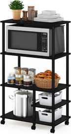 Furinno Turn-N-Tube Bakers Rack with Wheels, 4-Tier Kitchen Storage Cart, Kitchen Cart, Coffee Bar, Pantry Organizers and Storage, Dark Americano