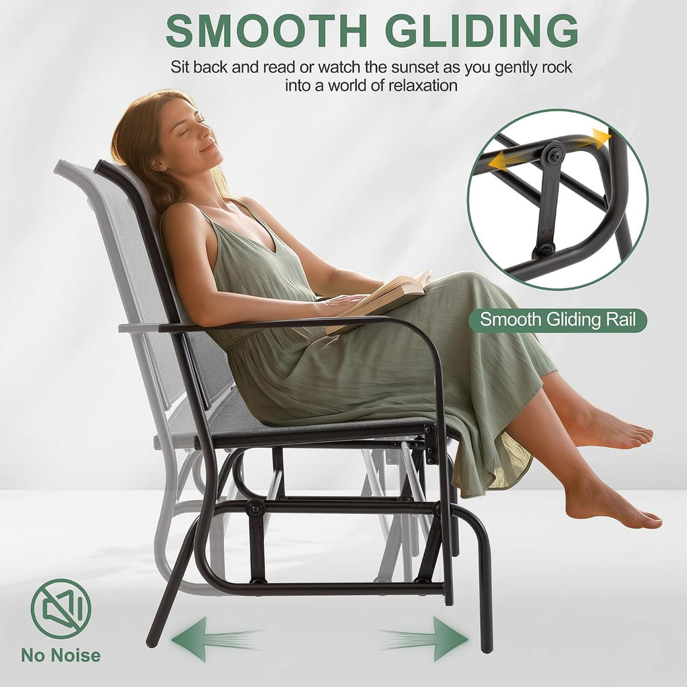 Shintenchi 2-Person Outdoor Glider Bench with Breathable Fabric, Steel Frame ...
