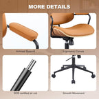 Mid Century Modern Office Chair with Adjustable Backrest, Wooden Desk Chair with Armrests, Swivel Height Adjustable Home Office Chair, Comfortable Task Chair for Home Office, Brown