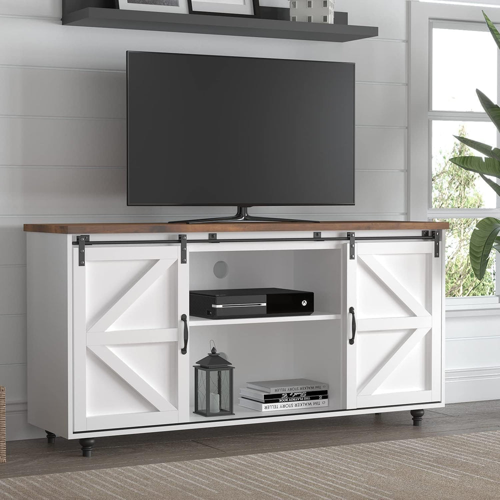 4ever2buy Farmhouse Coffee Bar Cabinet with Sliding Barn Door, 58", White