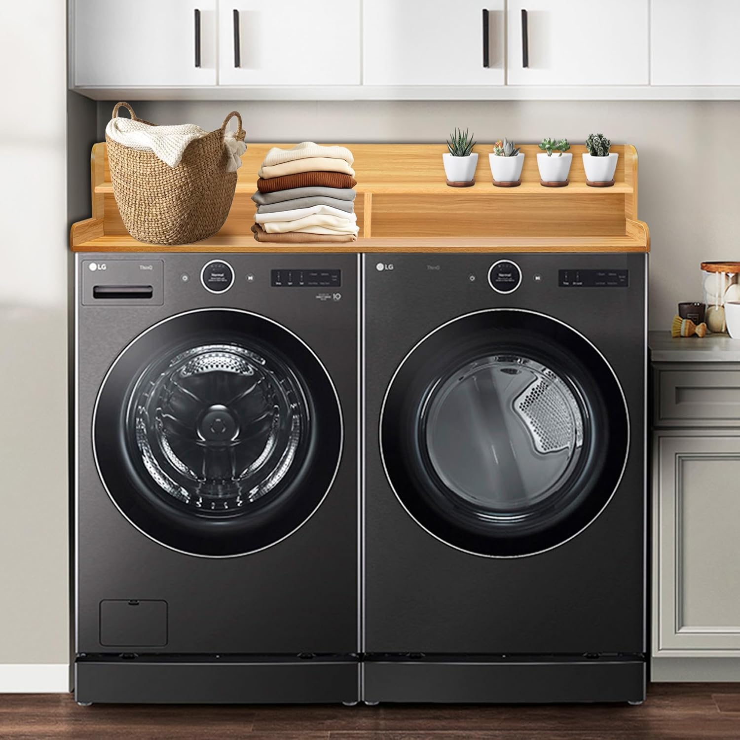 Royxen Laundry Countertop with Storage Universal Fit, Washer and Dryer Countertop with Shelf, Laundry Room Storage, 2-Tier Shelf (Oak)