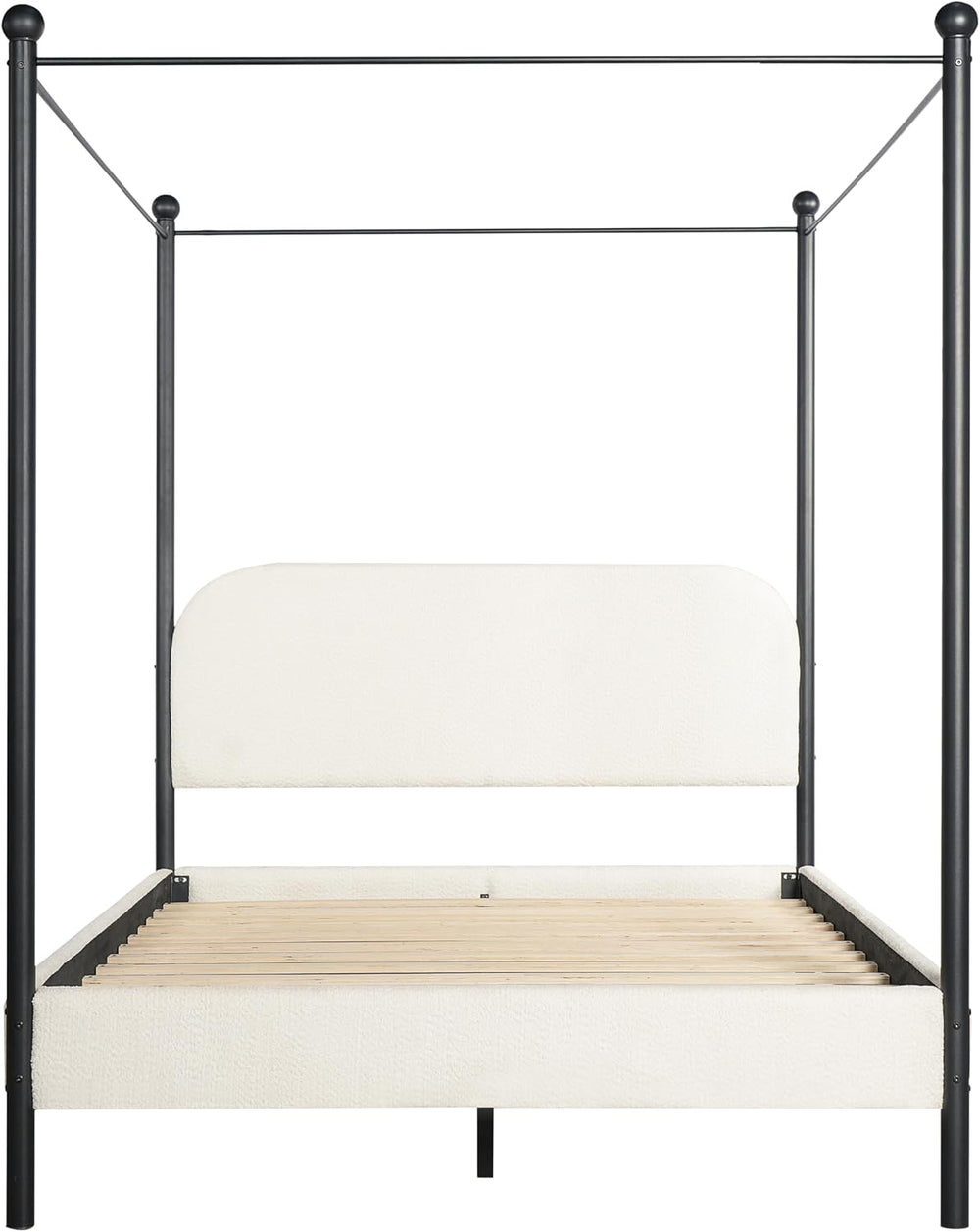Christopher Knight Home Queen Size Upholstered Canopy Bed Frame with Boucle F...