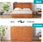 BALUS Murphy Cabinet Bed, Murphy Bed with Spacious Drawers,Queen Foldable Murphy Chest Bed with USB Charging Station for Living Room Apartment Bedroom,Cherry