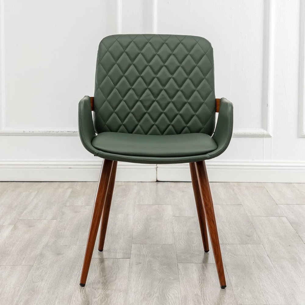 LUNLING Mid Century Modern Faux Leather Dining Chairs Set of 2, Green, Uphols...