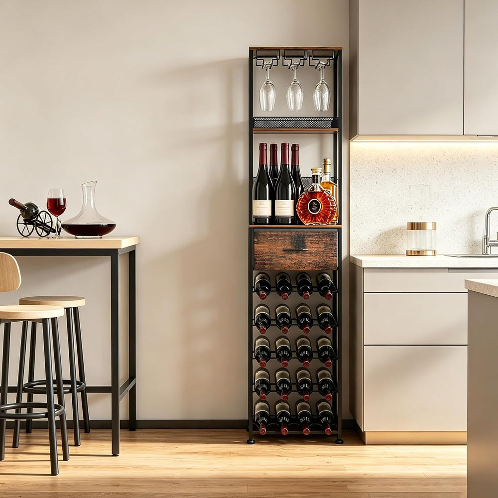 7-Tier Wine Rack Freestanding Floor Liquor Cabinet Bar for Home | 2-in-1 Modu...