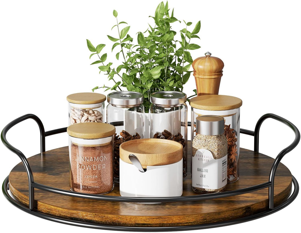 LAMU Lazy Susan Organizer, 12'' Lazy Susan Turntable for Cabinet, Table Top, Kitchen, Countertop, Bathroom, Pantry, Spice Organization, Wooden,1 Pack