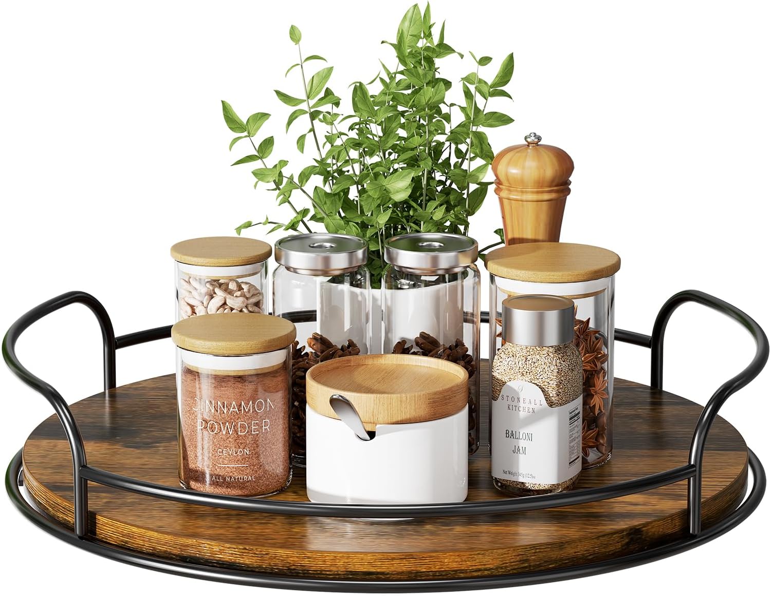 LAMU Lazy Susan Organizer, 12'' Lazy Susan Turntable for Cabinet, Table Top, Kitchen, Countertop, Bathroom, Pantry, Spice Organization, Wooden,1 Pack