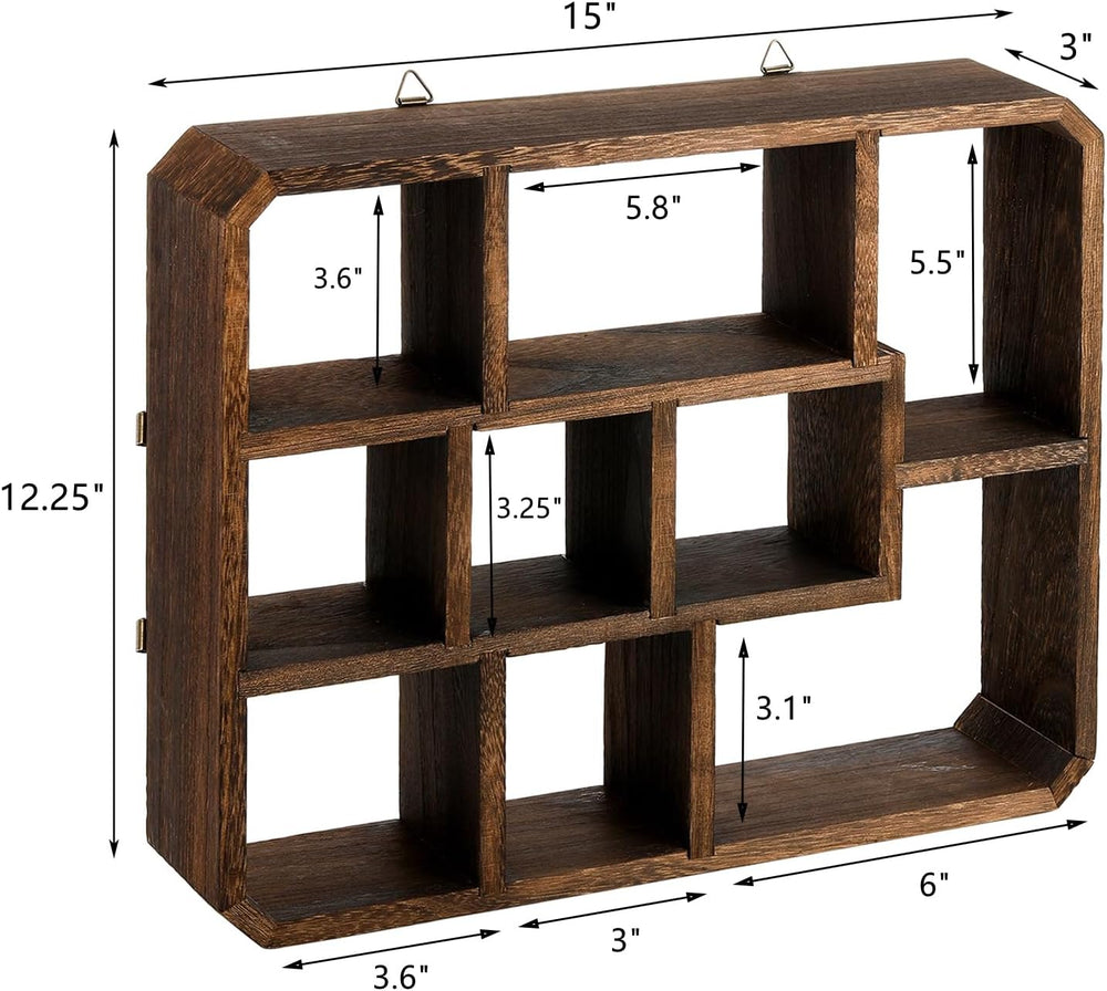 Frcctre Rustic Shadow Box Display Shelf, 9 Compartments Wood Hanging Display ...